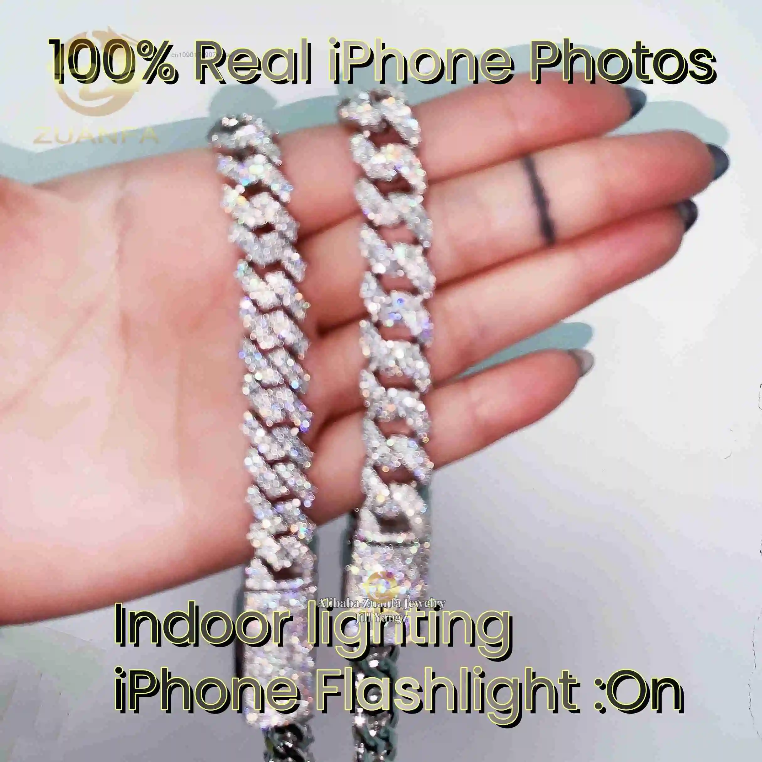 Certification GRA Leading Factory Direct Sale 12mm Cuban Links Moissanite Prong Chain Soldier Chain Pass Diamond Tester.