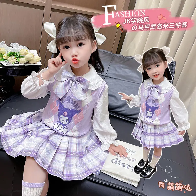 

Girly Heart Sanrio Kawaii Kuromi Anime Jk Skirt Cute Cartoon Children Vest Shirt Pleated Dress Clothing Lovley Gifts for Kids