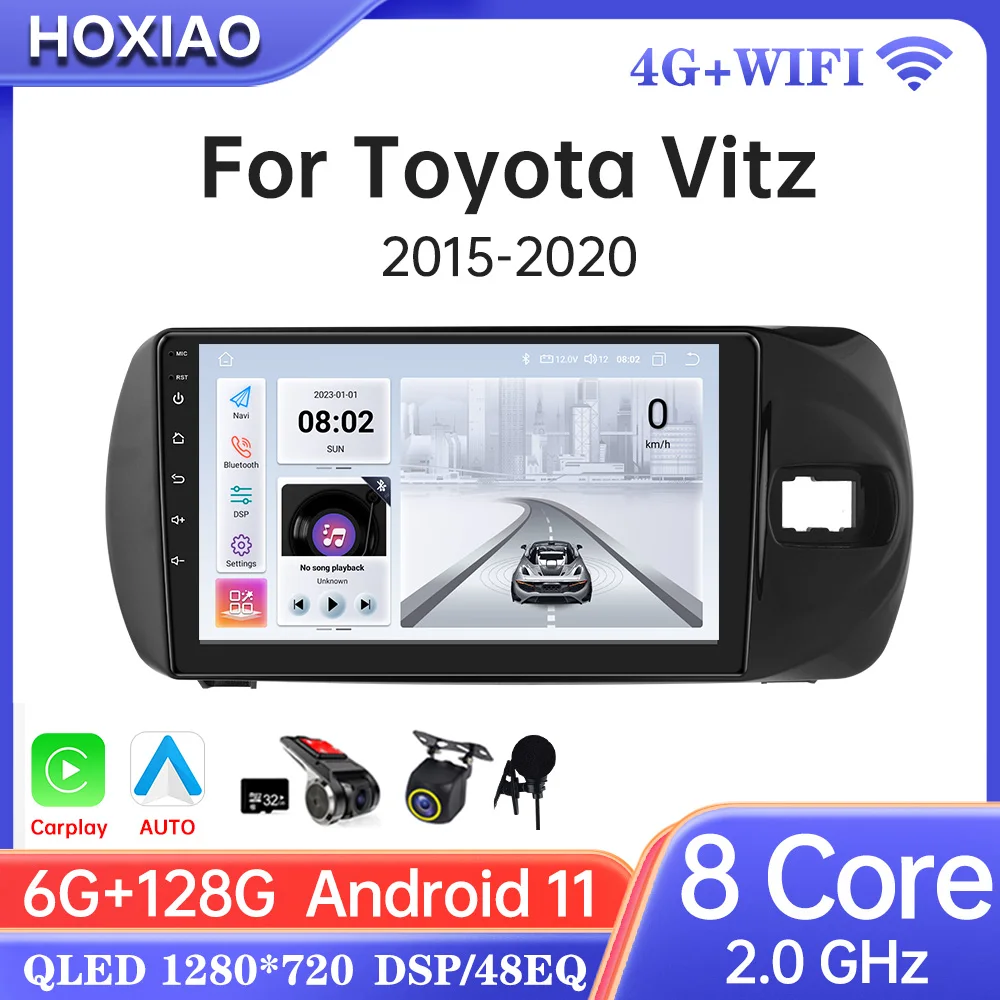 Car Radio For Toyota Vitz 3 XP 130 2014 2015 2016 - 20120 Wireless CarPlay Android Auto 4G DSP Car Multimedia GPS DVR autorad