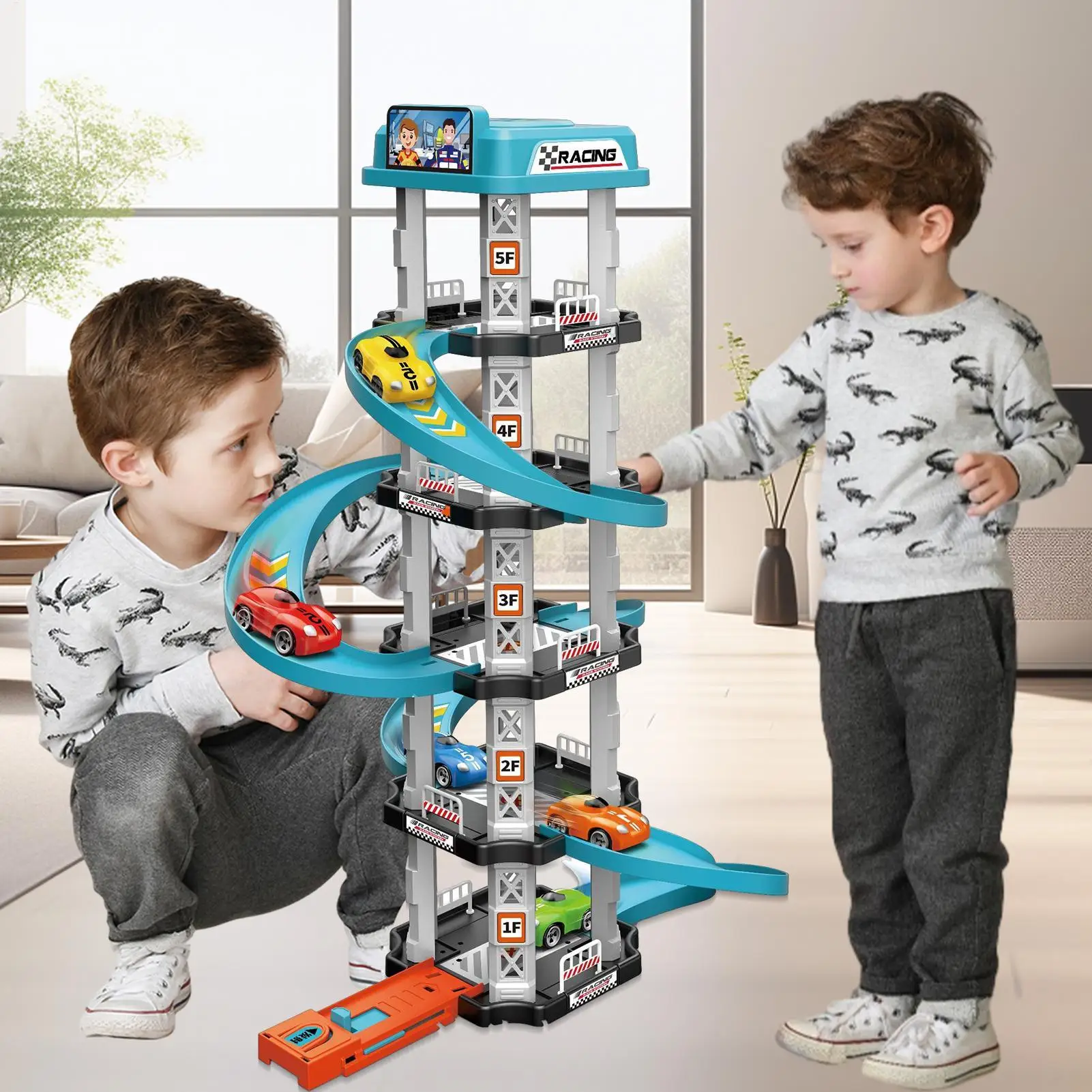 لعبة مرآب مواقف السيارات، لعبة تجميع منحدر السيارات التفاعلية لمرحلة ما قبل المدرسة، ألعاب المرور التعليمية للأطفال