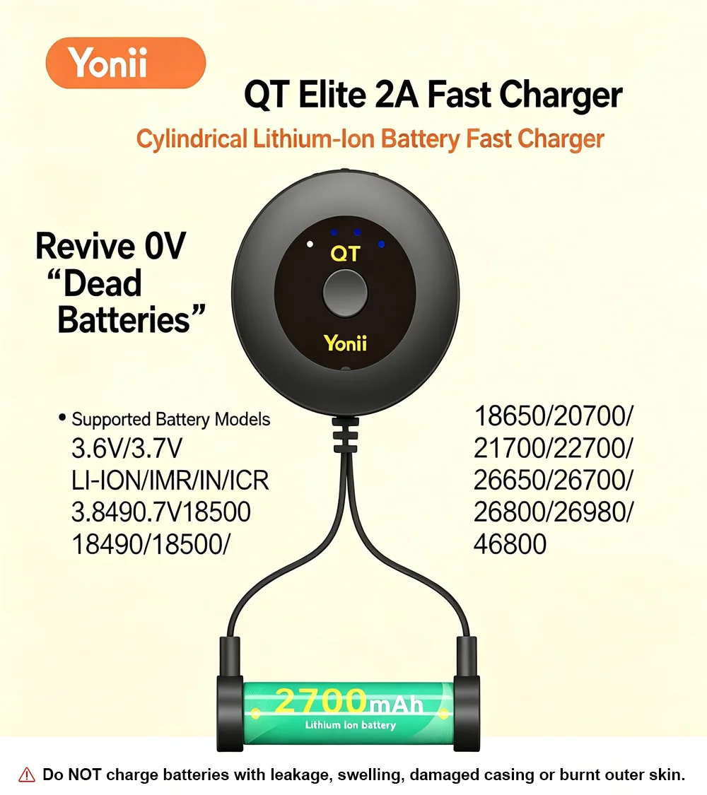 Yonii Li-ion Battery Charger For 18650/20700/21700/26650 3.6V/3.7V Rechargeable Batteries DIY Power Bank 2A Fast Charge Charger