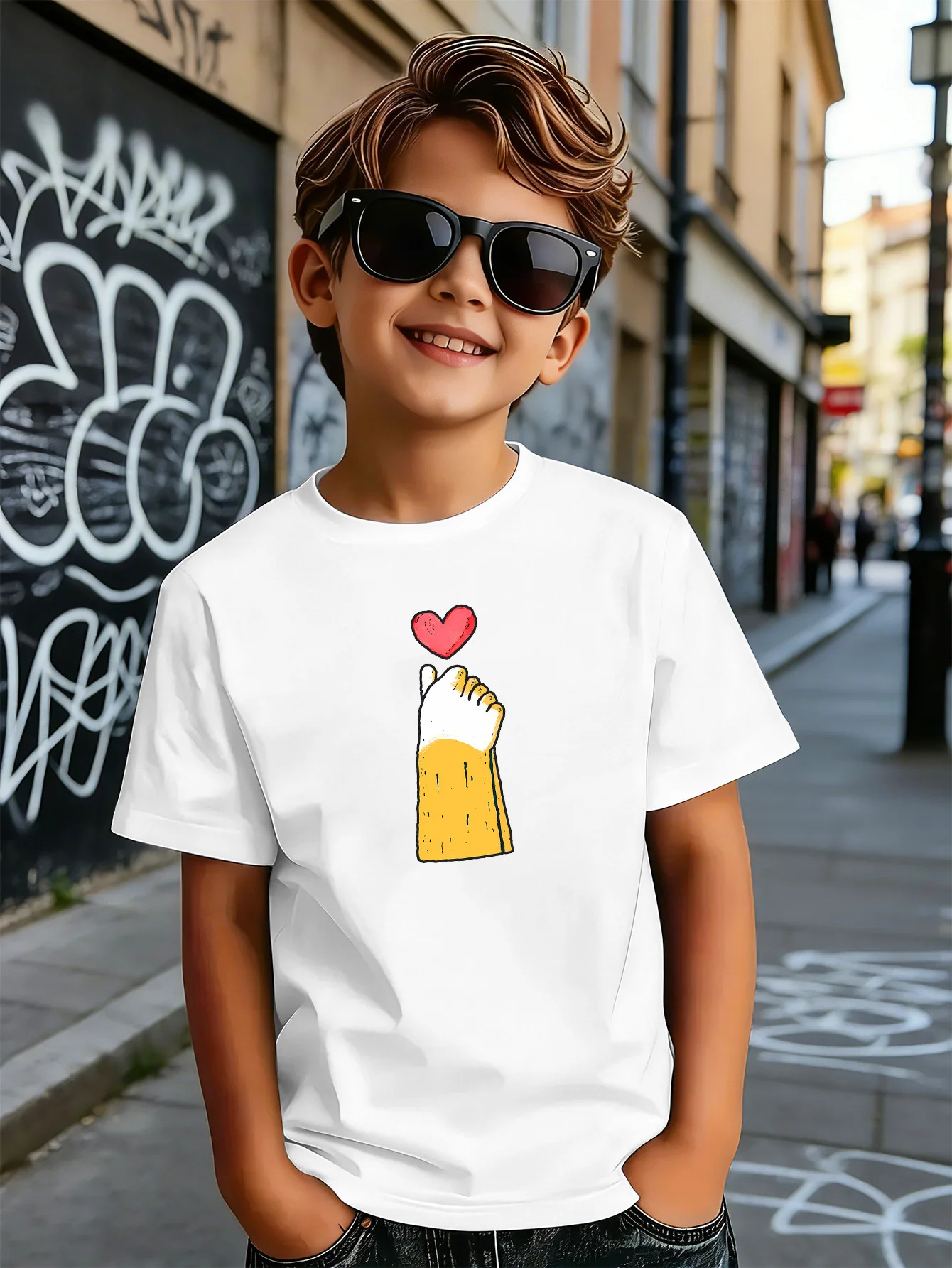 Cute Hand Holding Red Heart Graphic Print Family Matching T Shirt Boys Girls Soft Summer Short Sleeve Tee Parent‑Child Daily Top