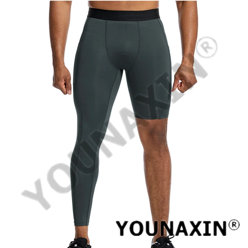 Men Gym Fitness Running Skinny Pants Sports Bottom Boy One Leg Leggings With Pocket Training Tight Yoga Workout Casual Trouser