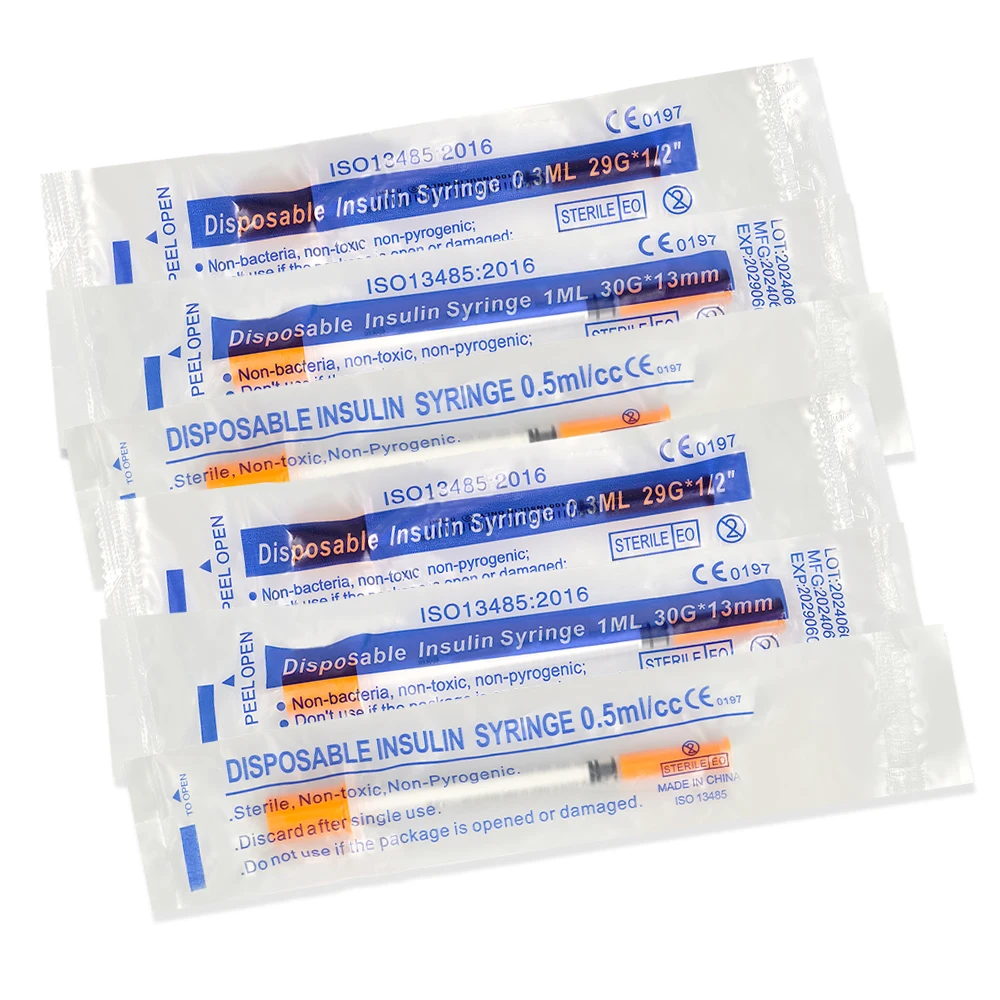 1ml 100pcs/box Disposable Safety Sterile Insulin Orange Cap Syringe Plastic Liquid Dispenser for pet animal