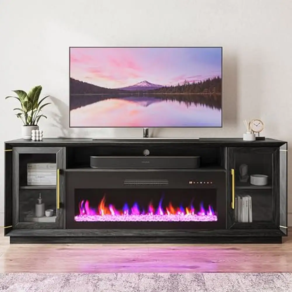 

74" Extra Large TV Stand Media Console Table with 42" Electric Fireplace Heater Entertainment Center and Ample Storage Space