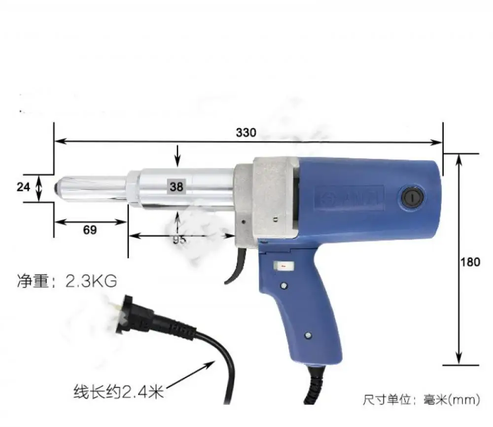 Pistola remachadora eléctrica de 220V, remachadora rápida, remachadora trasera automática, pistola remachadora