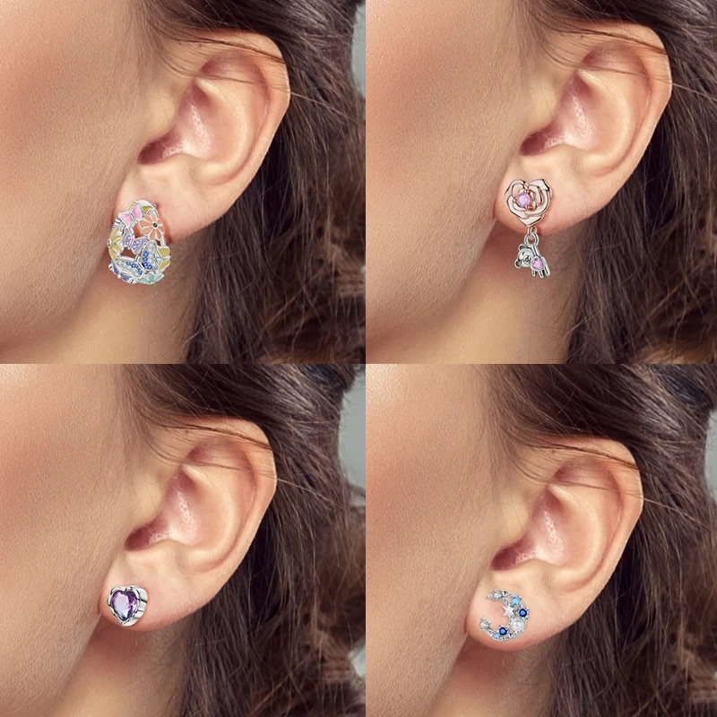 925 Sterling Silber Ohrstecker Kirsche Delfin Avocado Schmetterling Biene Blume Feder Bunter Schmuck Geschenk für Frauen Mädchen – Detail 6