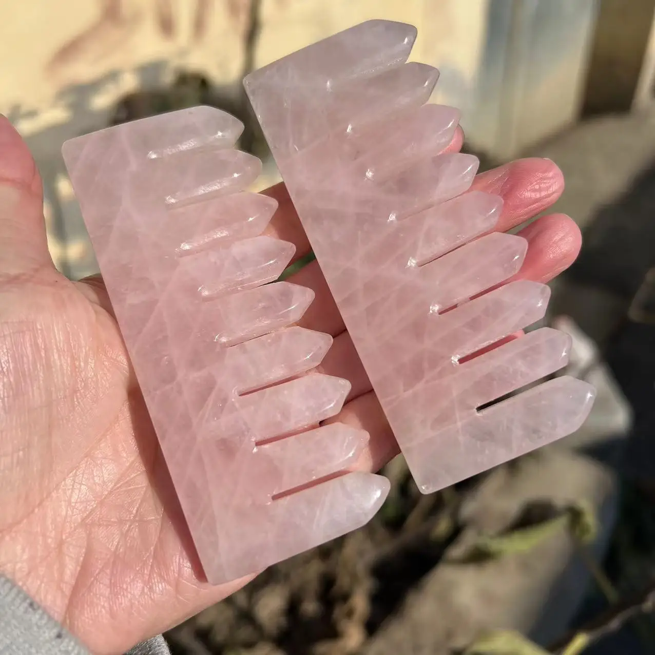 10CM Natural Rose Quartz Crystal Comb Head Hair Health Massage Gua Sha Combs Healing Health Jade Stones Gifts