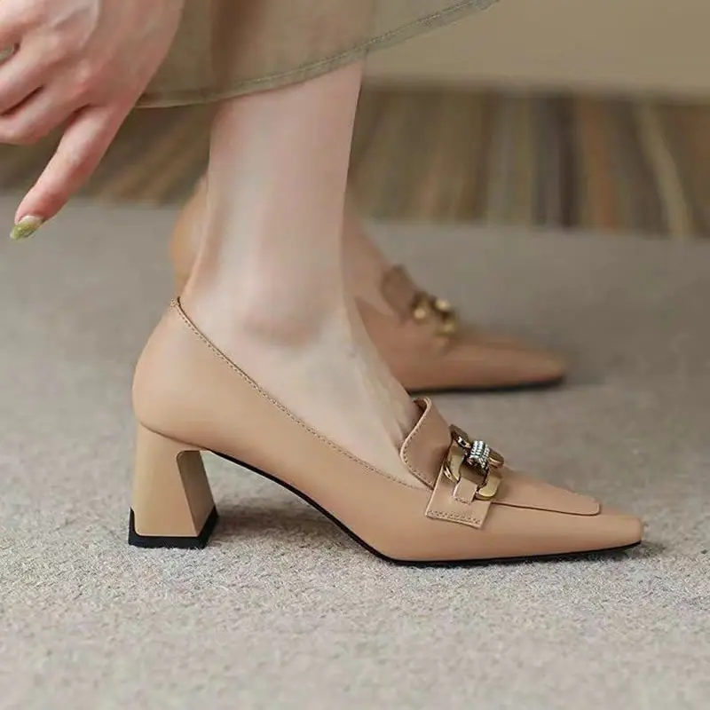 

Женские маленькие кожаные туфли на высоком каблуке в британском стиле, весна-осень 2023, одинарные туфли