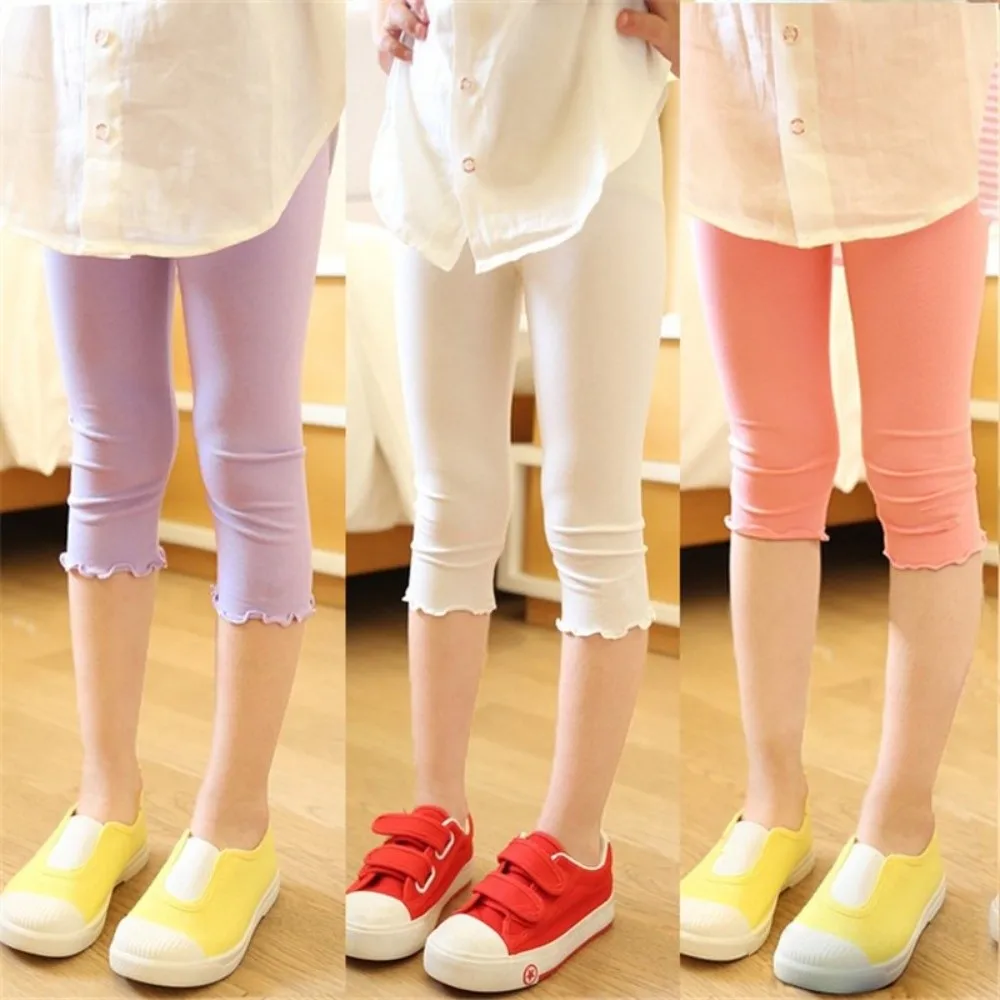 Sweet Ultra-thin Children Clothing Ruffles Candy Color Girls Leggings Modal Cotton Elastic Stretch Tights Summer