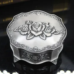 Retro Zinc Alloy Jewelry Box Metal Three-dimensional Rose Earring Trinket Organizer Storage Box Decorative Box Keepsake Girls