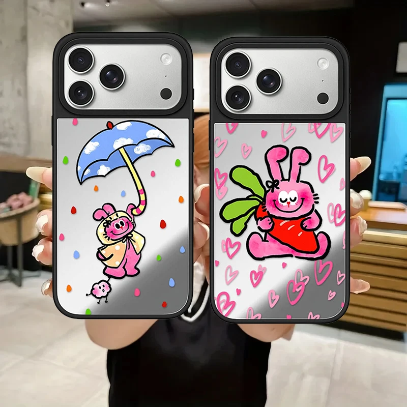 

Pink Heart Rabbit Carrot Mirror Magnetic Phone Case Cover for IPhone 12 13 14 15 16 17 Pro Max Case for IPhone 17 Air