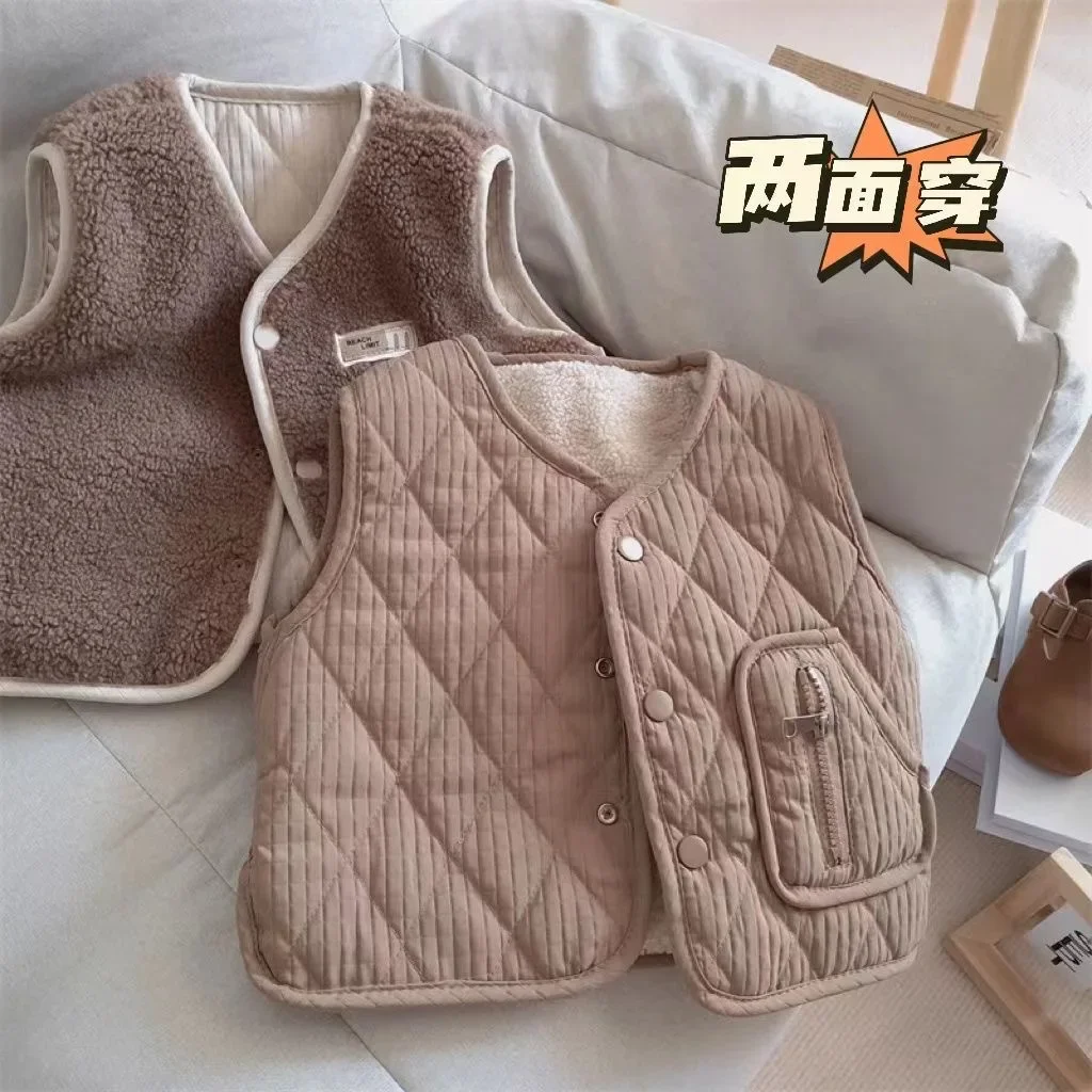 Neue Kinder-Herbst-Winter-Fleece-Weste, Wendeweste für Mädchen und Jungen, Leichte Ärmellose Kinderweste zum Schichten, Trendige Schul- und Freizeitweste – Detail 3