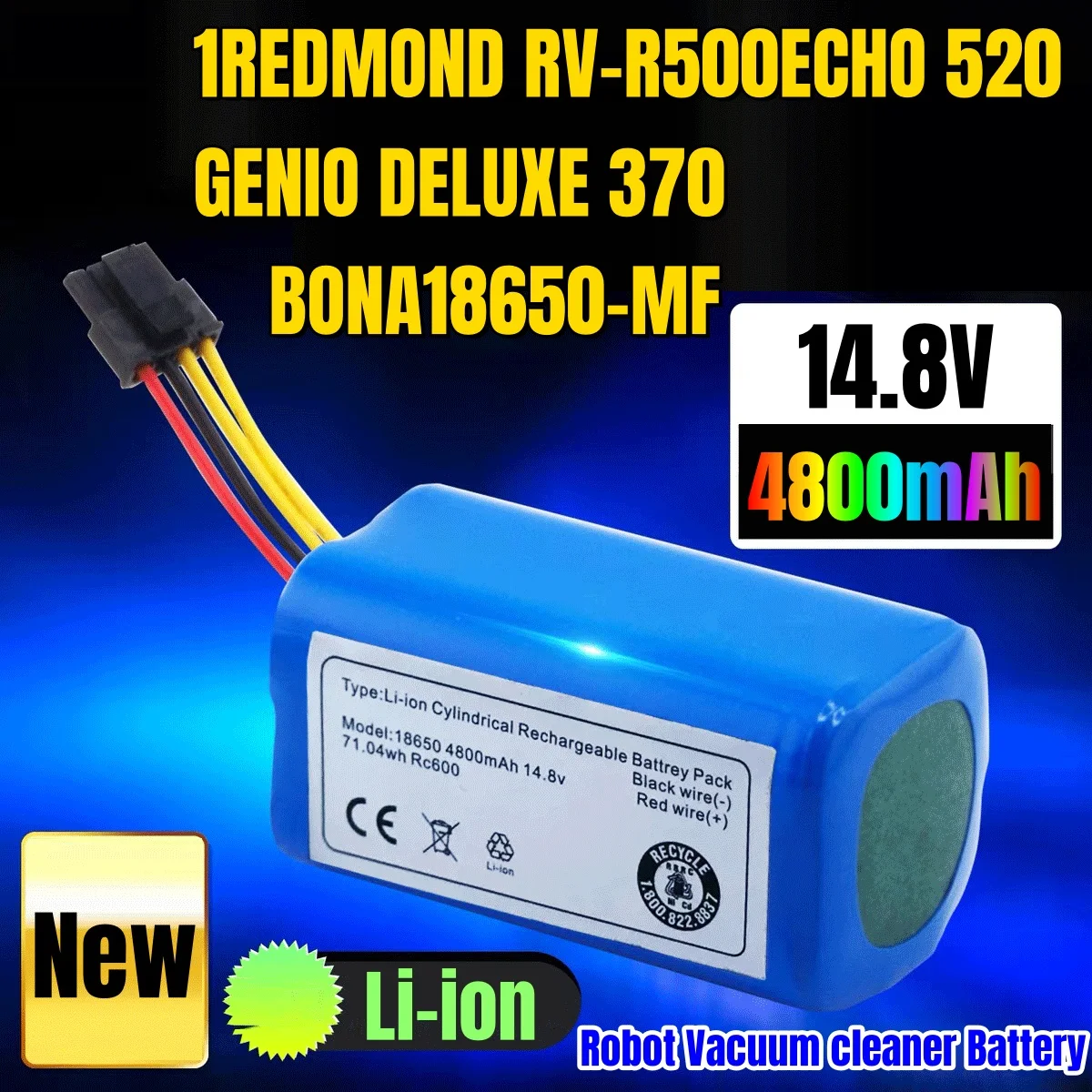 

Lithium-ion 4800mAh battery 4ICR19/66 ML:BONA18650-MF1 for CONGA 1290 1390, Polaris PVCR 0920WV Rufer, Redmond RV-R500 Robot