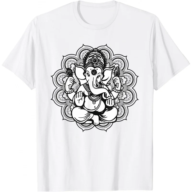 0413 Elephant Om Yoga Ganesha Indian God Ganesh Gift T-Shirt Hindu Mythology print Short Sleeve Graphic clothes All size tops
