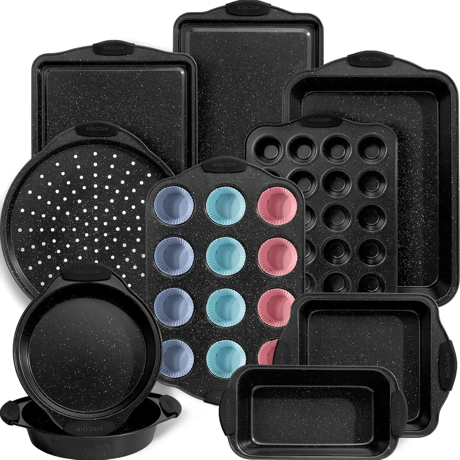 

22-Piece Nonstick Bakeware Set with Silicone Handles, Stackable Oven-Safe Pans for Baking Cookies & Cakes