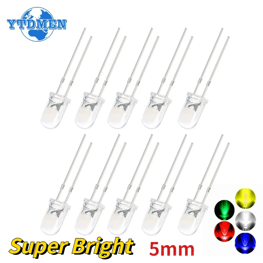 50/100pcs F5 Ultra Bright LED Diode Transparent Light LED Bulbs Emitting Diodes Kit White Orange Red Yellow Blue Green