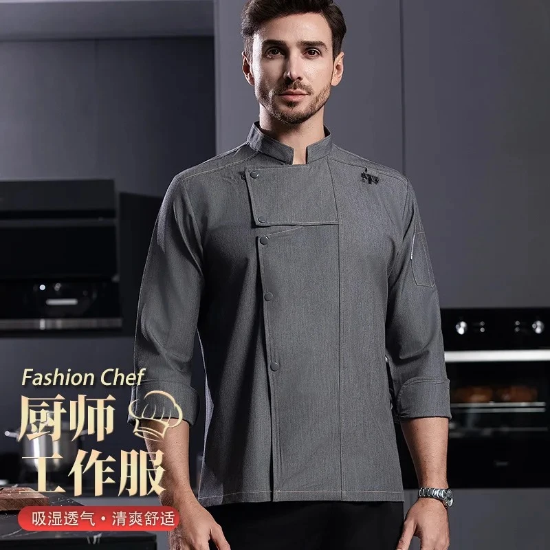 Autumn and winter long-sleeved chef uniforms for men in hotels, restaurants, canteens, banquets, and barbecues; customizable wit