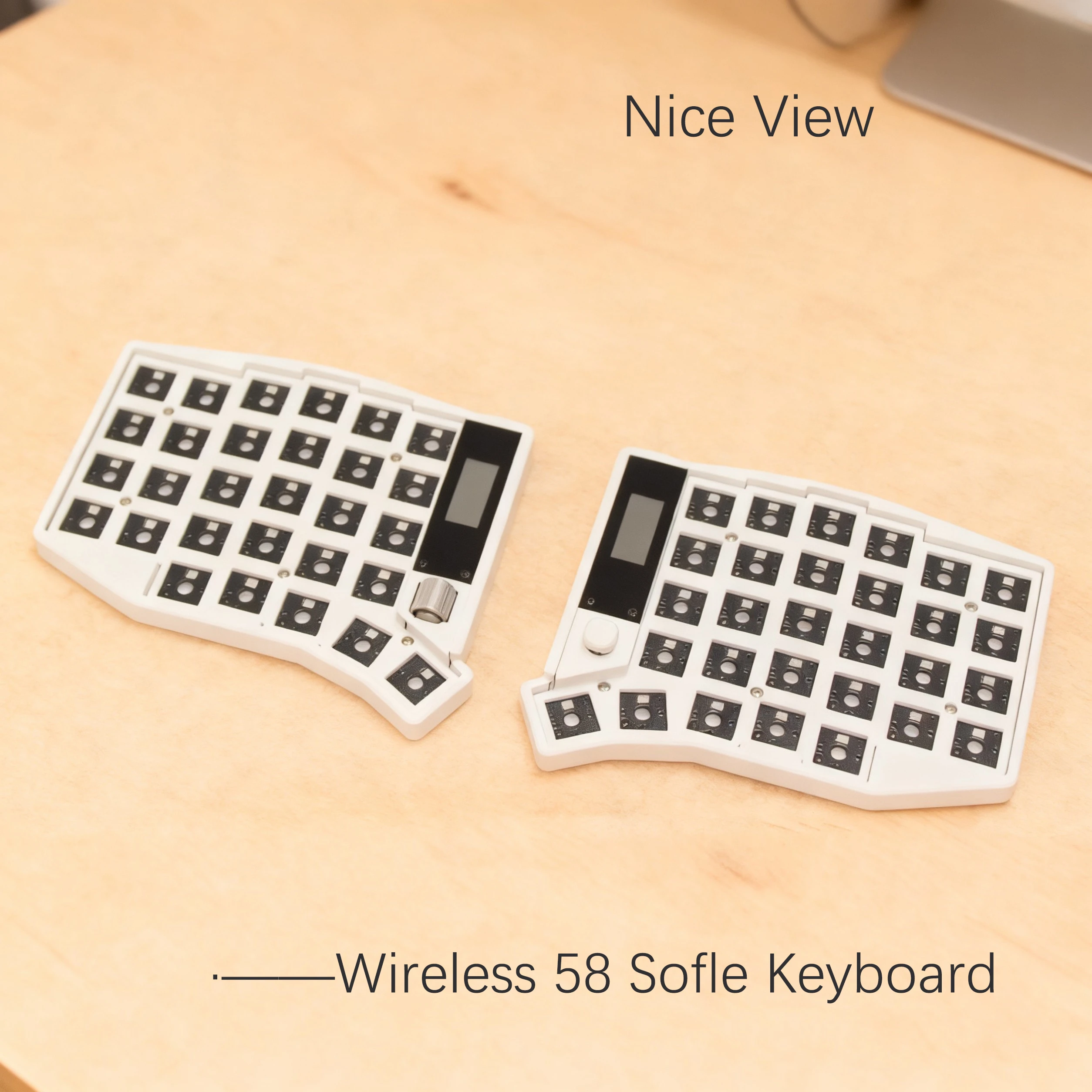 Teclado Inalámbrico RollerWireless Split, Nuevo Teclado Inalámbrico Flexible de 58 Teclas con Joystick ZMK, Interruptores de Bajo Perfil, Hot Swap, RGB, Excelente Vista