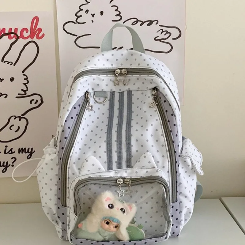 Transparent Backpack Ita Bag Large, Capacity Clear School Bag Polka, Dot Student Bookbag Casual Commute, Travel Daypack Girls