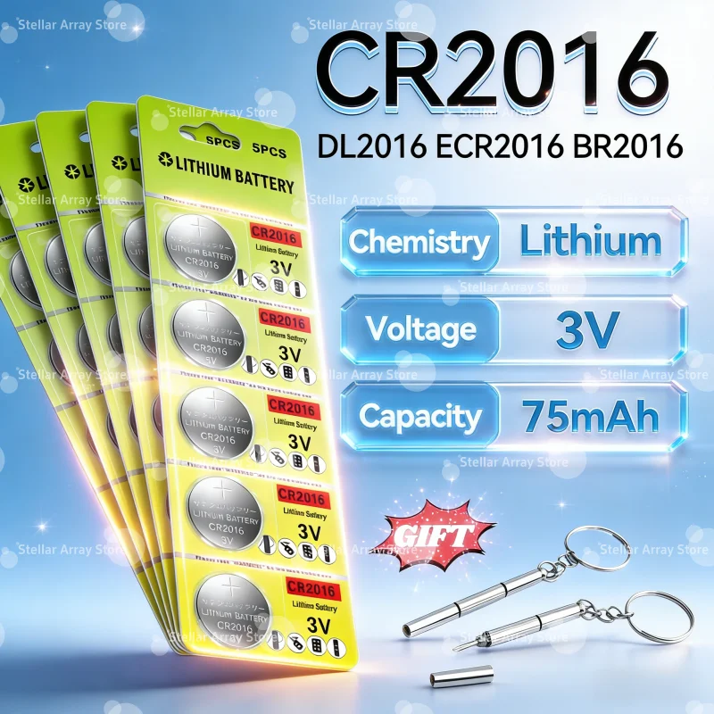 

CR2016 Lithium Button Battery DL2016 BR2016 LM2016 3V Coin Cell for Watch Toys Clock Remote Control and Electronic Devices