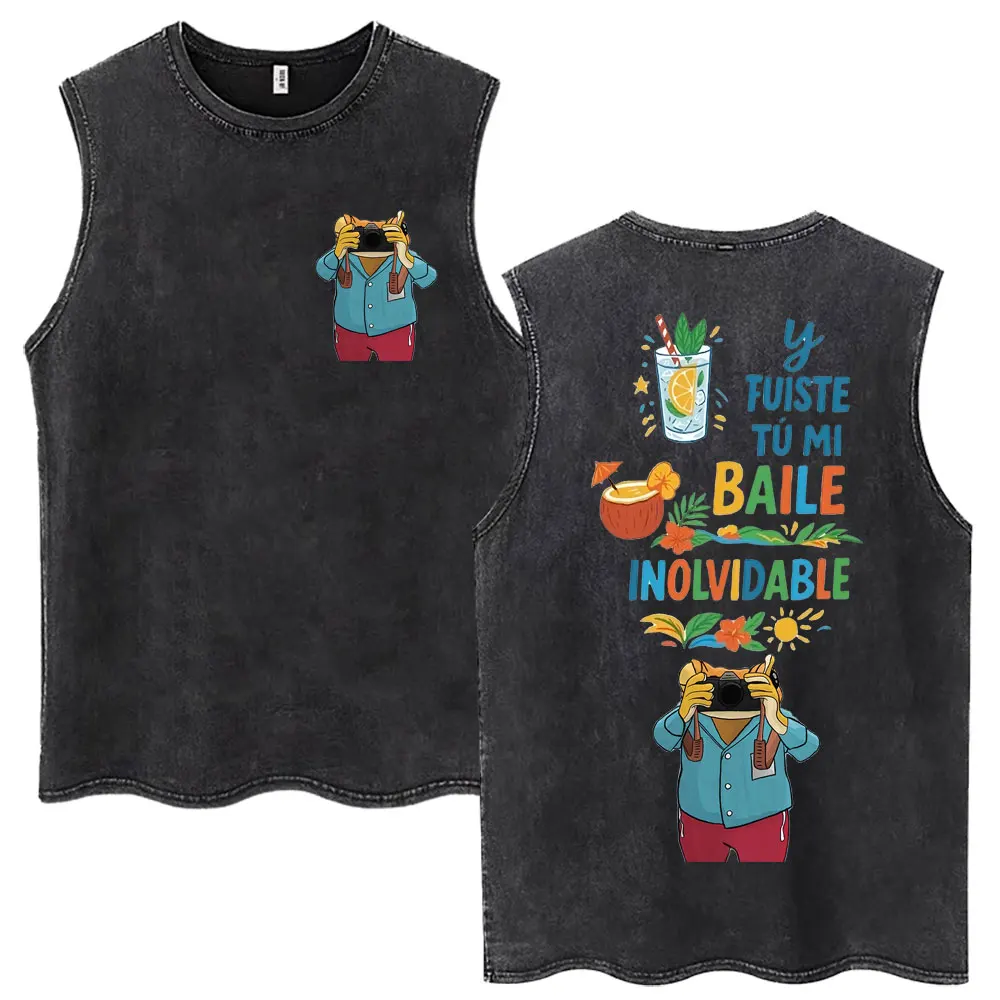 Washed Vintage Rapper Bad Bunny Tank Tops Debi Tirar Mas Fotos DTMF Sleeveless T Shirts Men Women Fashion Cotton Oversized Vests