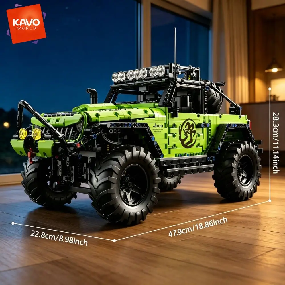 KAVOWORLD 1:8 Scale 2357pcs Green Heavy Duty Off-Road Vehicle Building Blocks Set 4x4 DIY Technical Truck Car Bricks Model MOC Tow Strap Construction Toy Pickup Truck Bricks STEM Engineering Collectible Display Christmas Birthday Gift for Adults Teens 14+