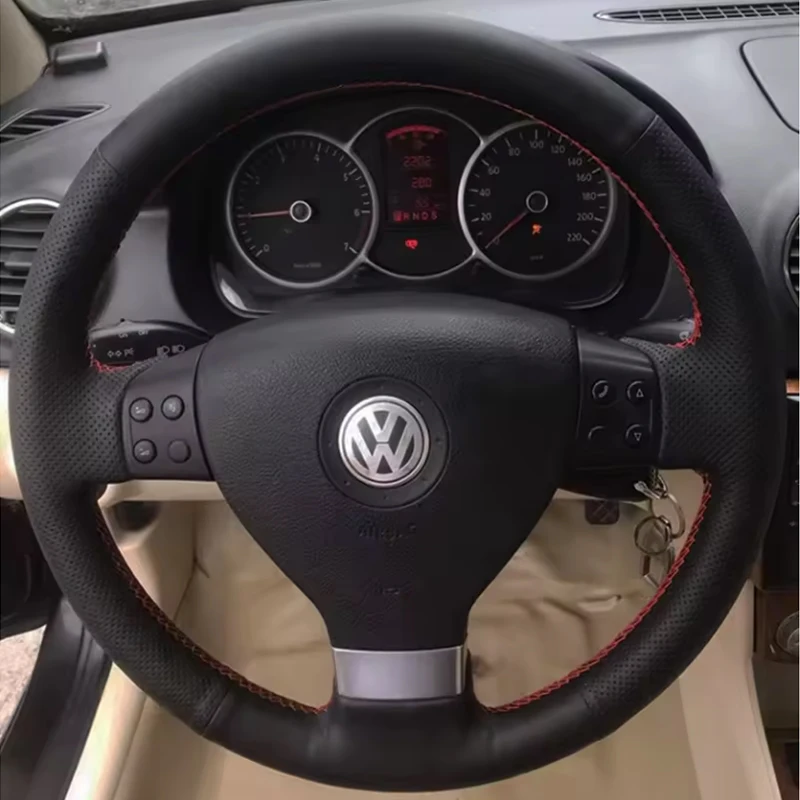 

For Volkswagen Golf 5 Mk5 Passat B6 Tiguan 2007 - 2011 Car Steering Wheel Cover Manual Sewing Genuine Leather Braid Accessories