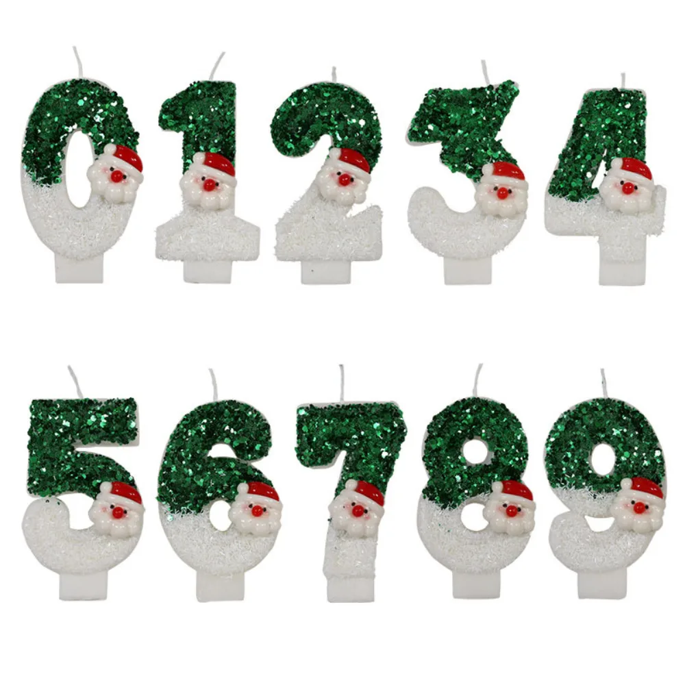 

Santa Claus Candles Creative Green and White Red Hat Snowman Christmas Digital Candles Party Supplies Decor 0-9 Number Candle