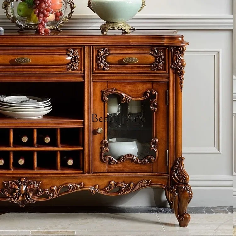LEuropean-style carved dining side cabinet American-style old high-end storage cabinet