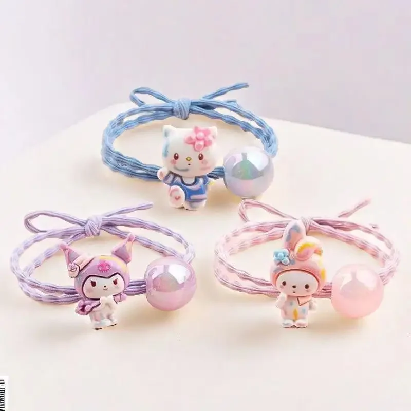 Sanrio Kawaii Hello Kitty Women's Hair Circle Hair Tie Sweet Kuromi Small Leather Band Headwear Children's Tiara Birthday Gifts