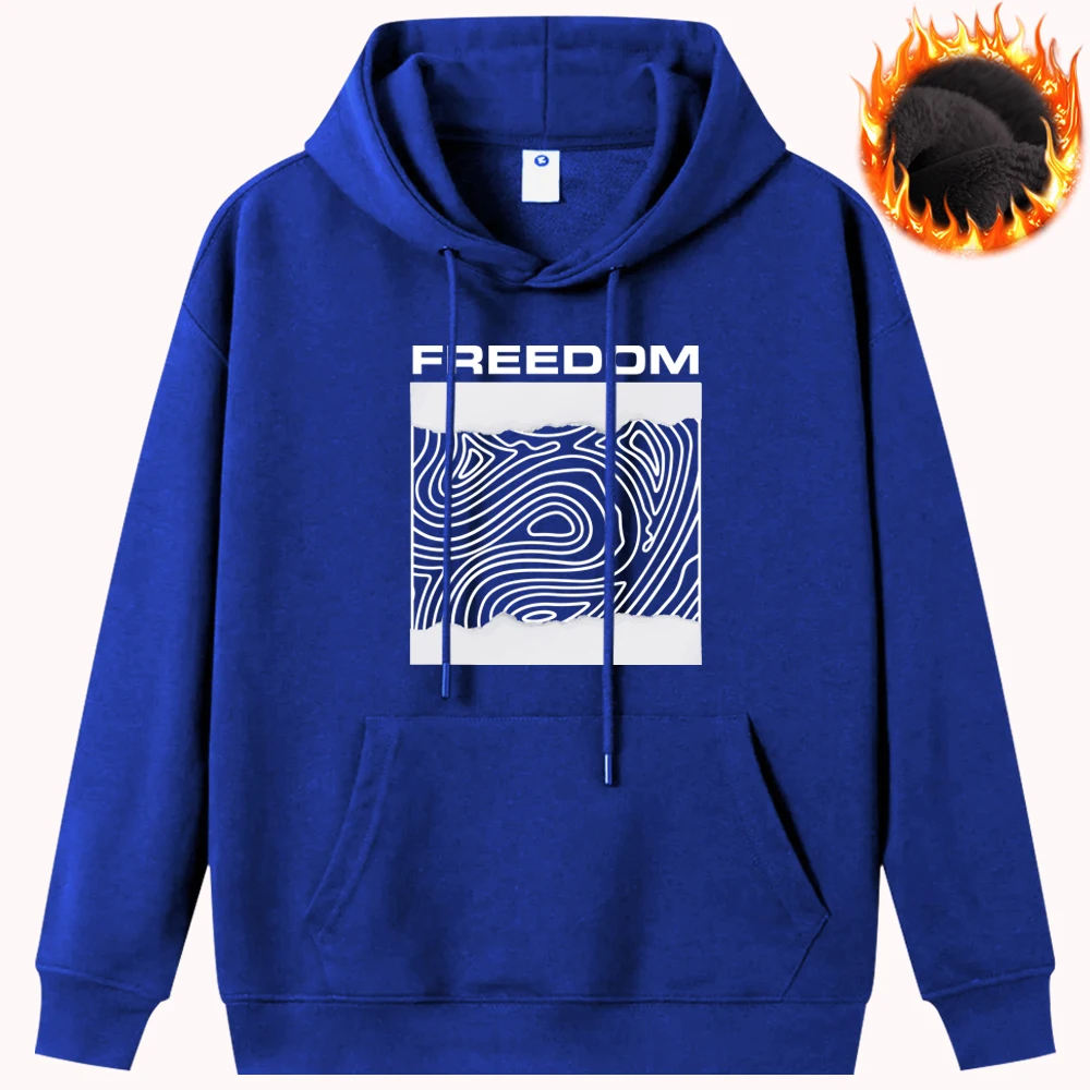 Freedom Creative Printed Sweatshirt Mens Clothing Autumn Winter Warm Long Sleeve Oversize Hoodies Cozy Pullover Hip Hop Tops