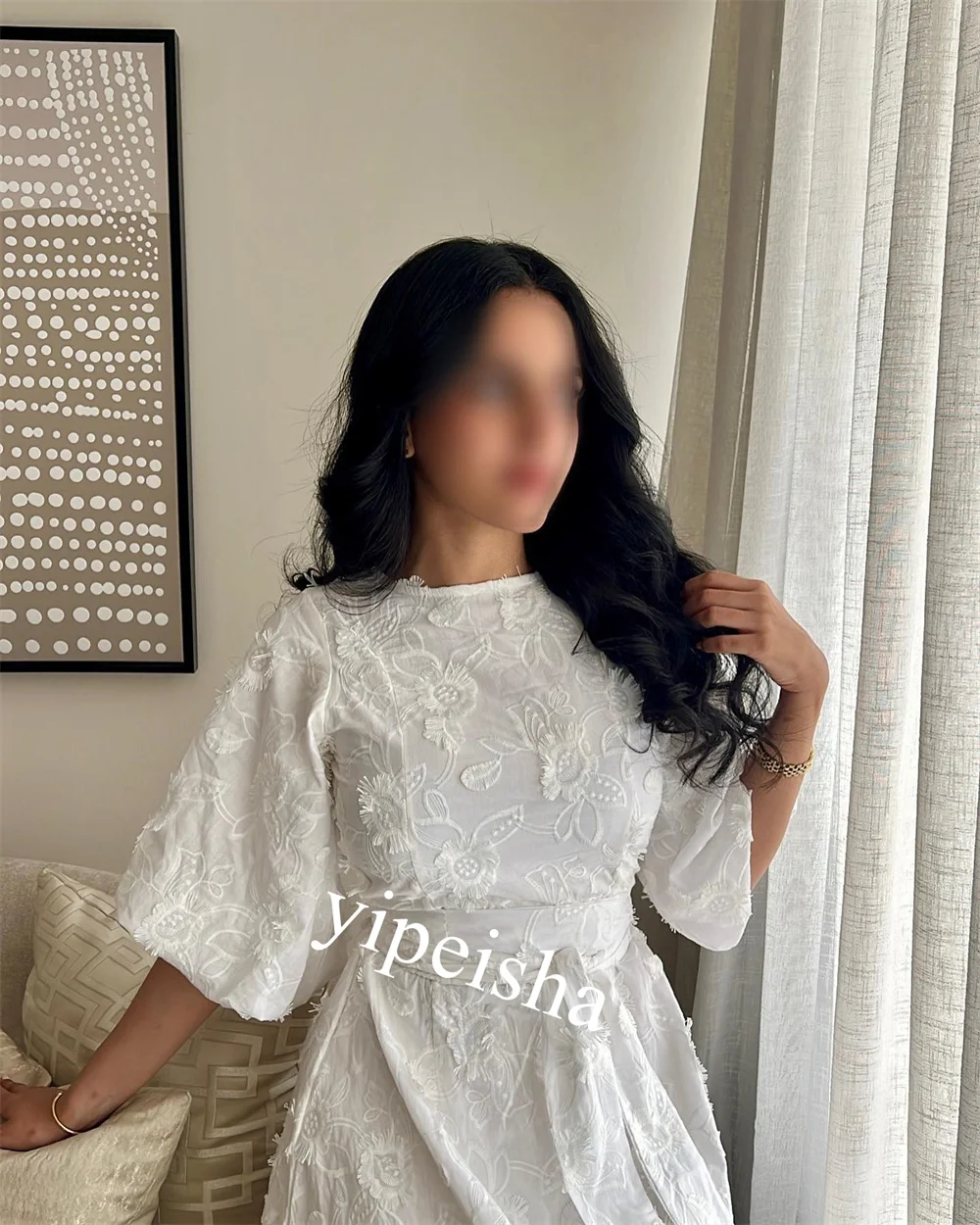 Jiayigong-vestido Midi de gasa con cuello redondo, traje a medida, para ocasiones, es Arabia Saudita