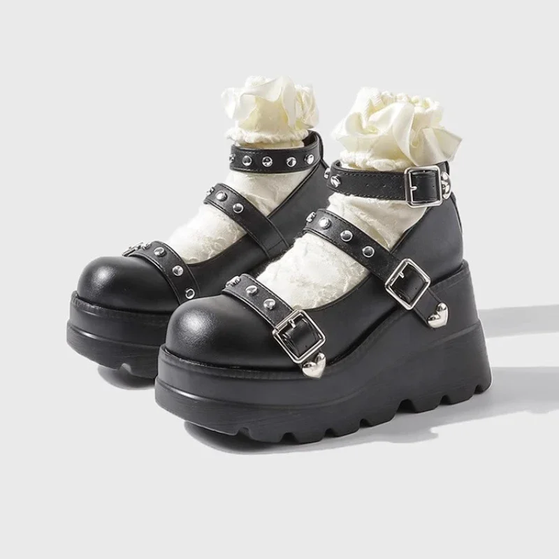 

Женские туфли-лодочки на массивном каблуке Мэри Джейн, летние женские сандалии на танкетке на очень высоком каблуке с пряжкой на ремне, классические милые женские туфли в стиле панк