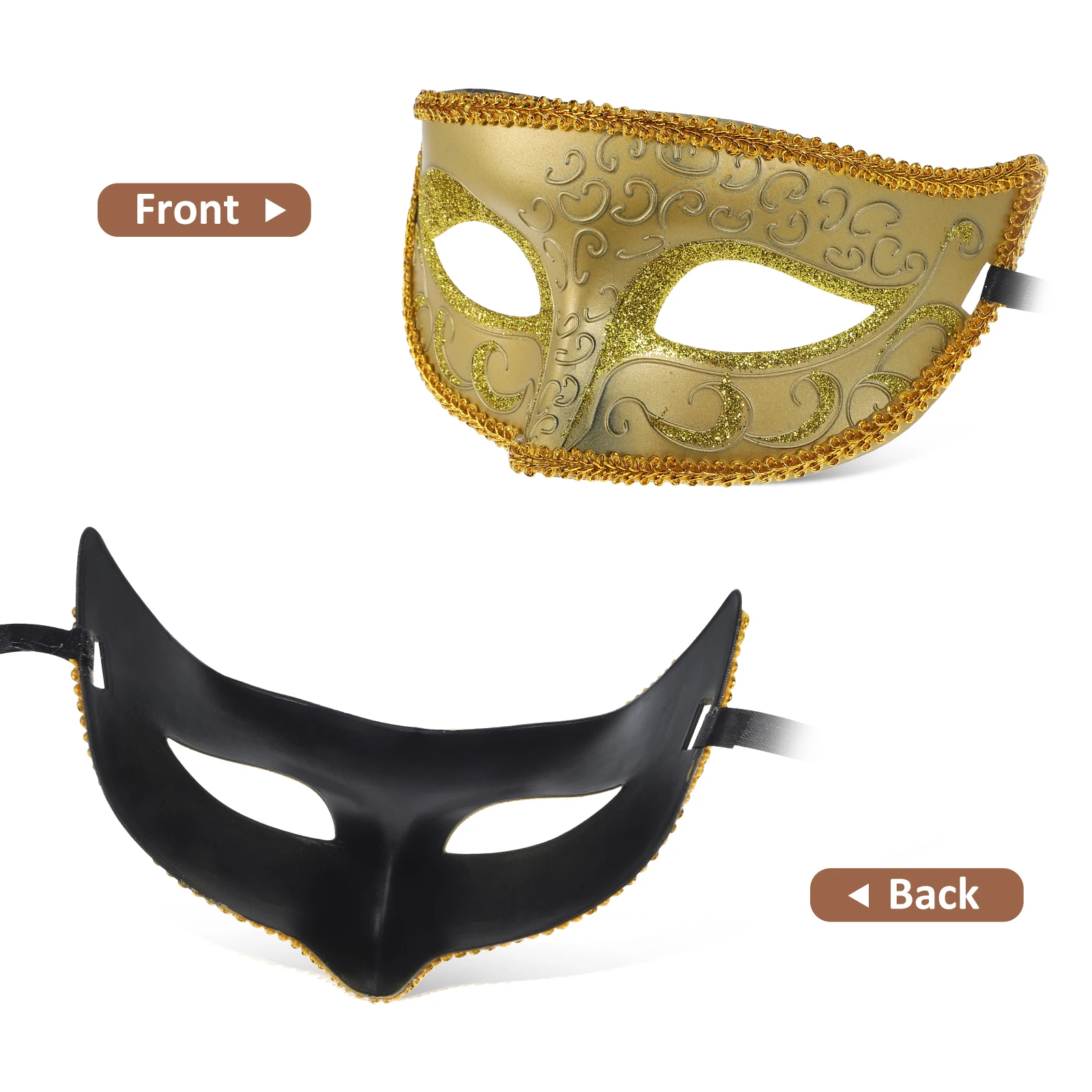 

2 pcs Party Carnival Half Masquerade Venetian For Women Men Lightweight Reusable Costume Prop Couple