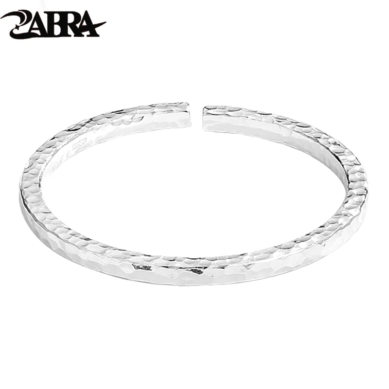 ZABRA 9999 Sterling Silver Hammer Patterned Plain Ring Bracelet for Men and Women, Fashionable Handmade Foot Silver Bracelet