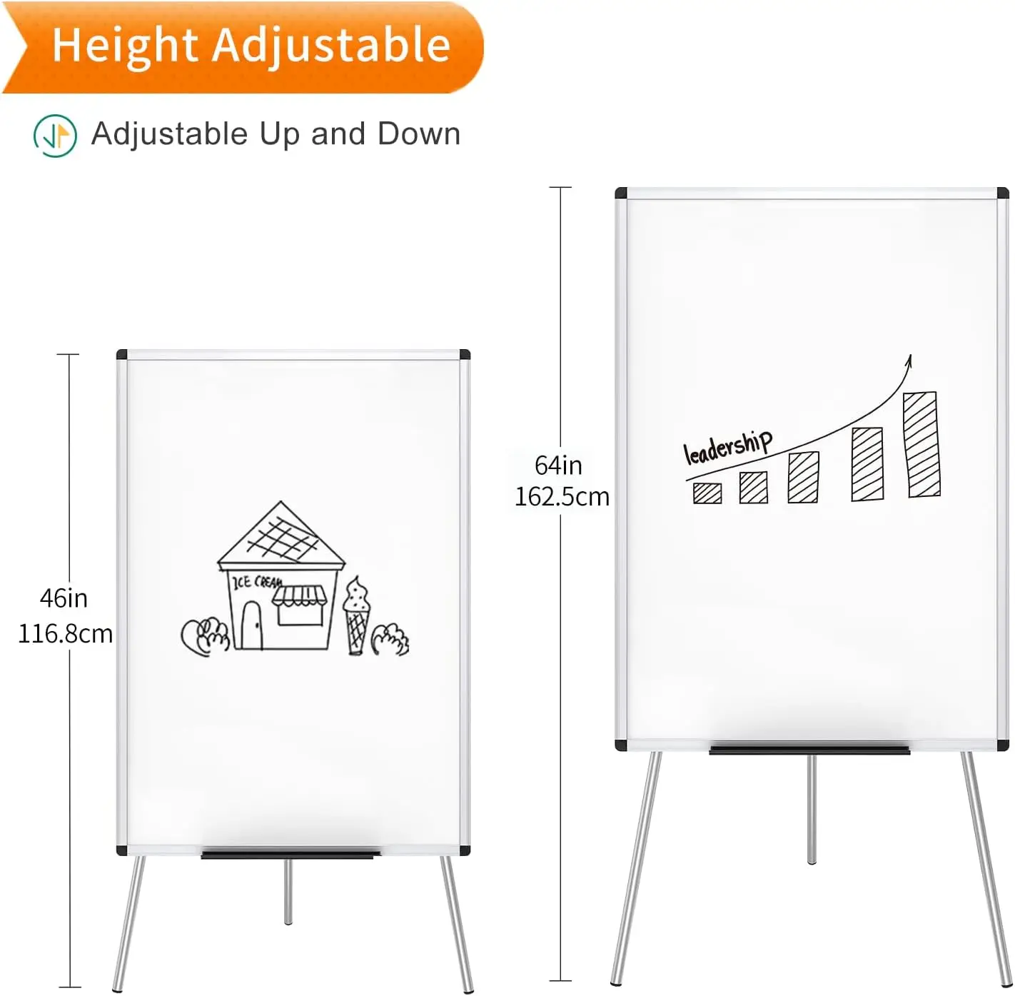 Portable Dry Erase Board, 36x24 Inches, Adjustable Height for School Office Home