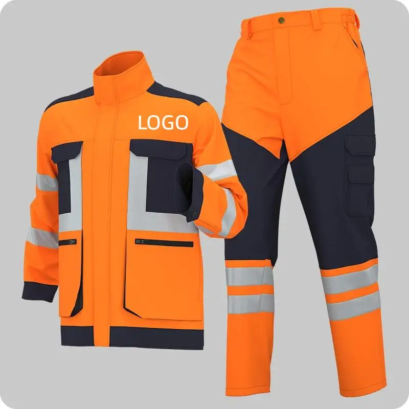 Winter velvet workwear set fluorescent warm and waterproof workwear construction workshop factory clothing customization LOGO