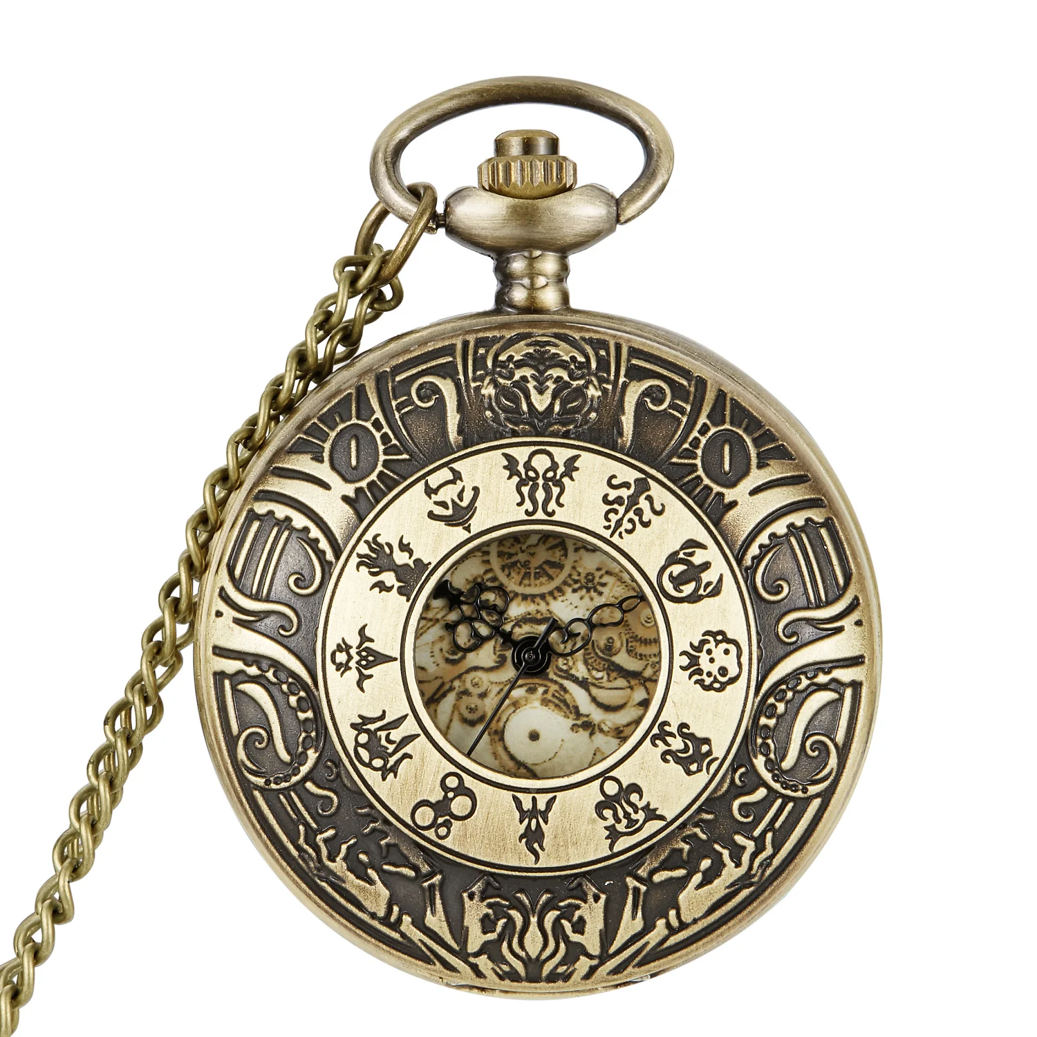 Reloj de bolsillo de cuarzo con número romano para hombre y mujer, colgante de bronce con cadena, Estilo Vintage, Steampunk, regalo, 2023