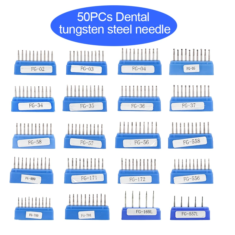 

50pieces Dental Implant Needle Dentist Tungsten Steel Lathe Needle High-speed Burs Tooth Crown-breaking Drill FG558 FG169L FG701