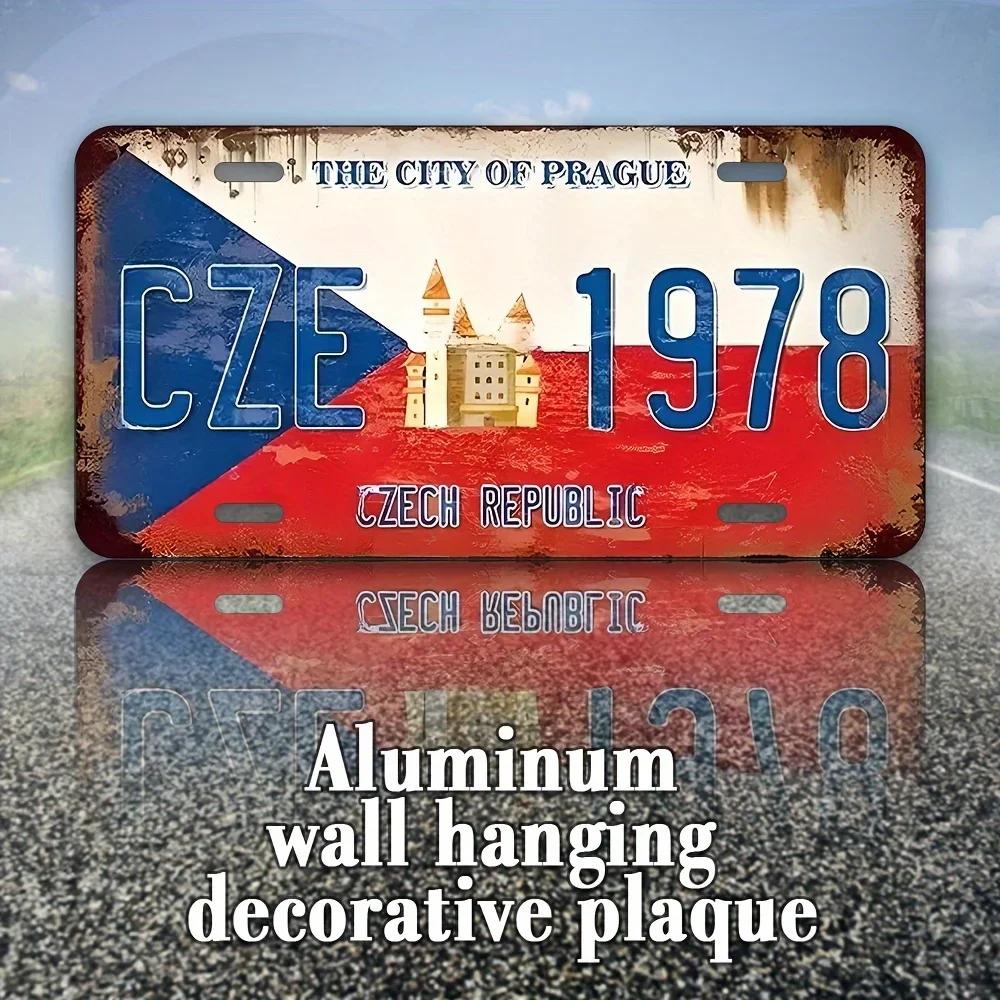 2D Flat Printing, 1pc, Czech Republic, Aluminum License Plate for Decorative, Ideal for Home Decor, Coffee Shop and Bar