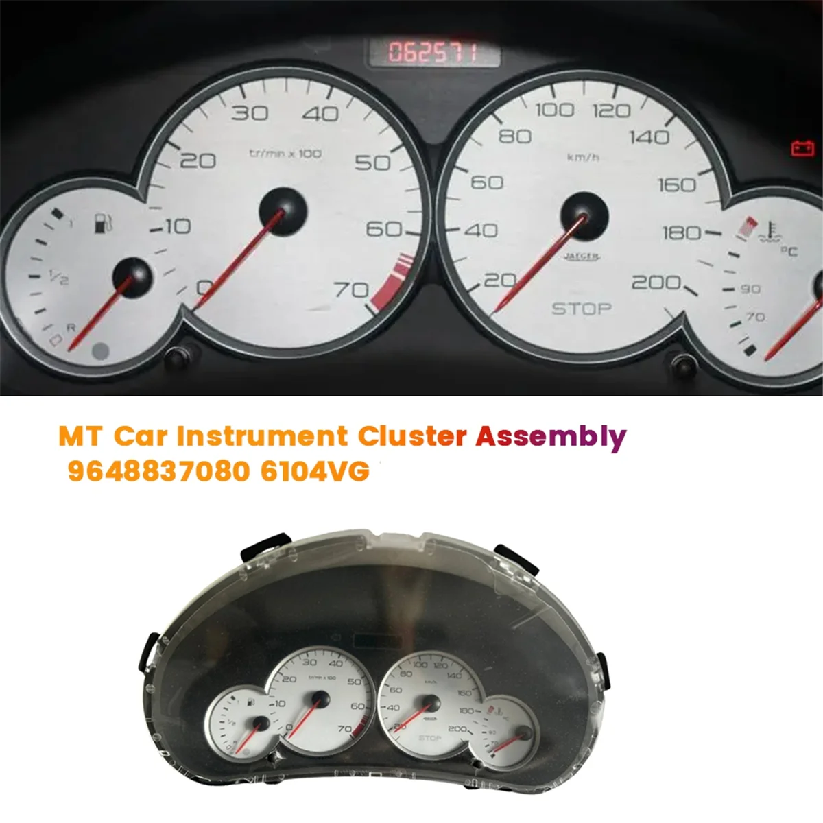 MT Car Fuel Instrument Cluster Assembly 9648837080 6104VG for Peugeot 206 2005-2008 Instrument Meter Dashboard Manual