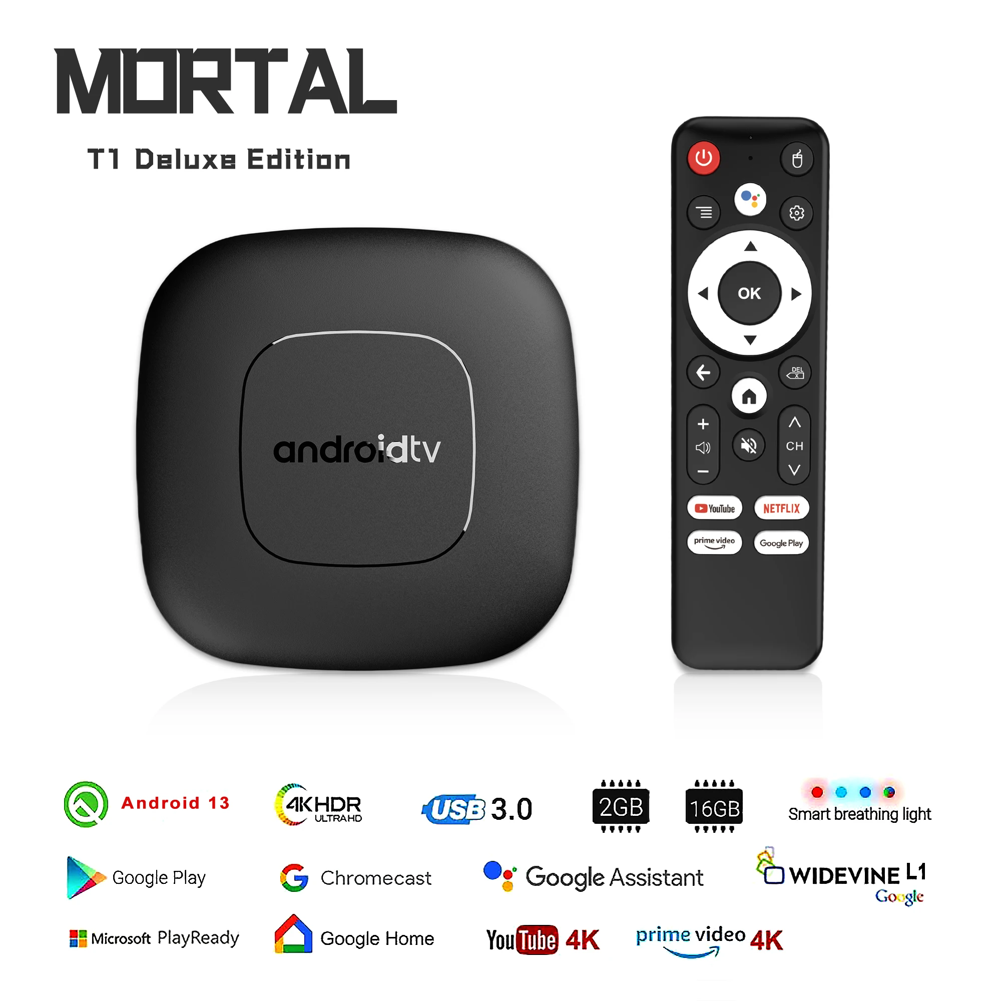 Wersja globalna Mortal T1 inteligentny odtwarzacz multimediów strumieniowych TV, pudełko AllwinnerH313 Android13 2.4G i 5G Wifi 4KBluetooth Asystent