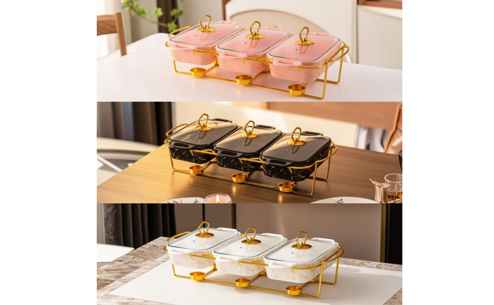 Casserole Dish Set with Rack Glazed Rotating Buffet Server Ceramic Baking Dish with Lid Contemporary Bakeware Classic for Hosts