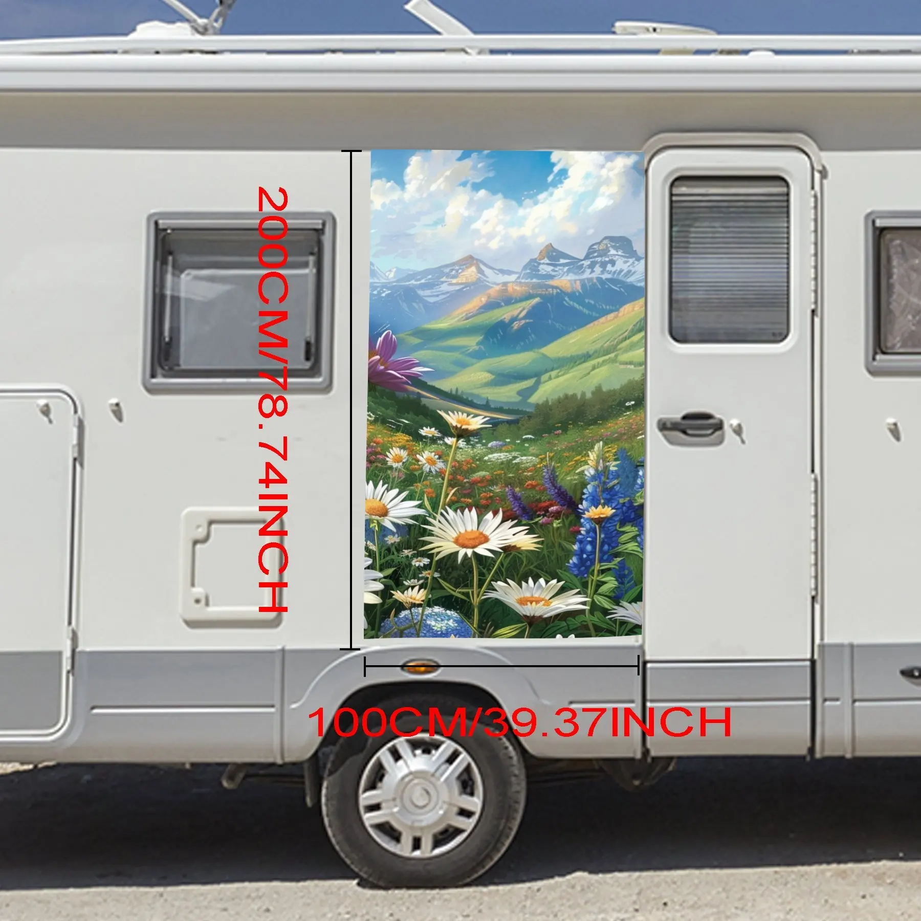 Mountain Flower Field Paradise Sticker,Vinyl Decal for motorhome car door, Waterproof Self-Adhesive Vinyl Stickers, Decoration P
