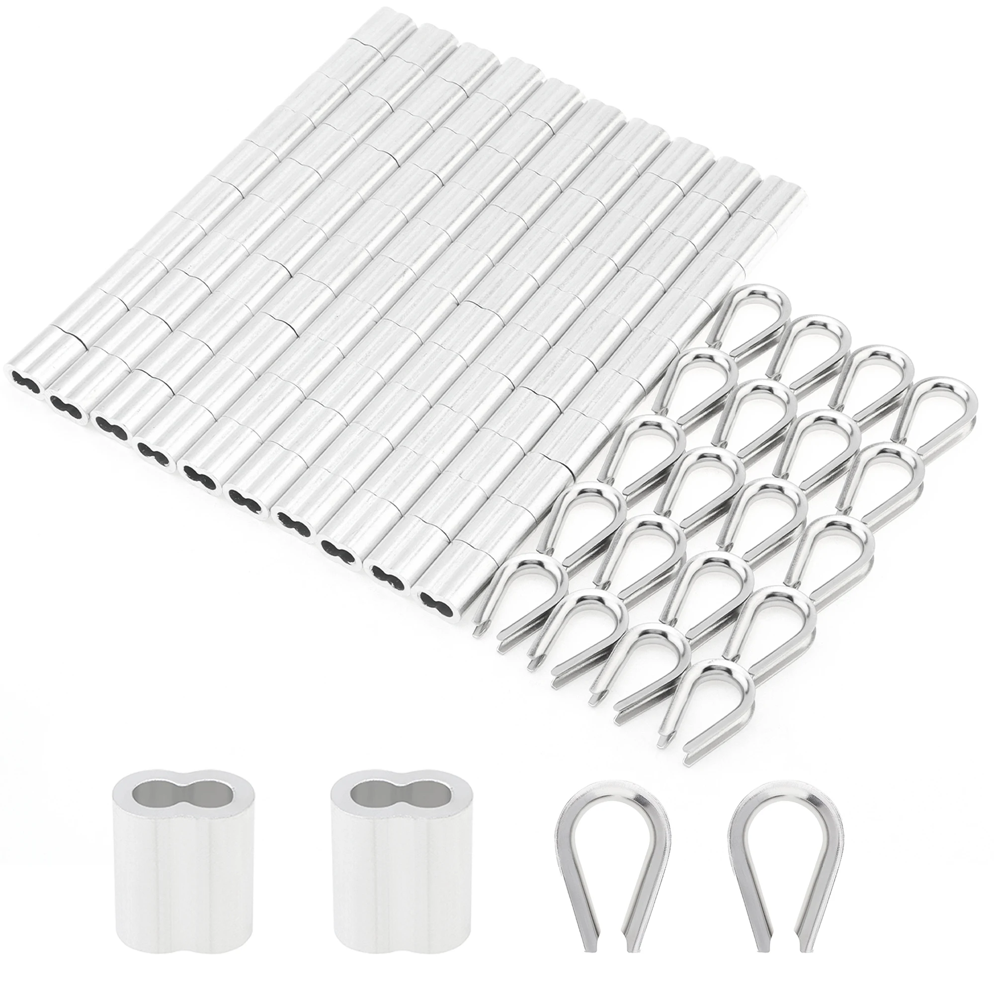 M5 3/16inch 100pcs Aluminum Crimping Loop Sleeves for Wire Rope Cable with 20pcs M5 Stainless Steel Thimbles