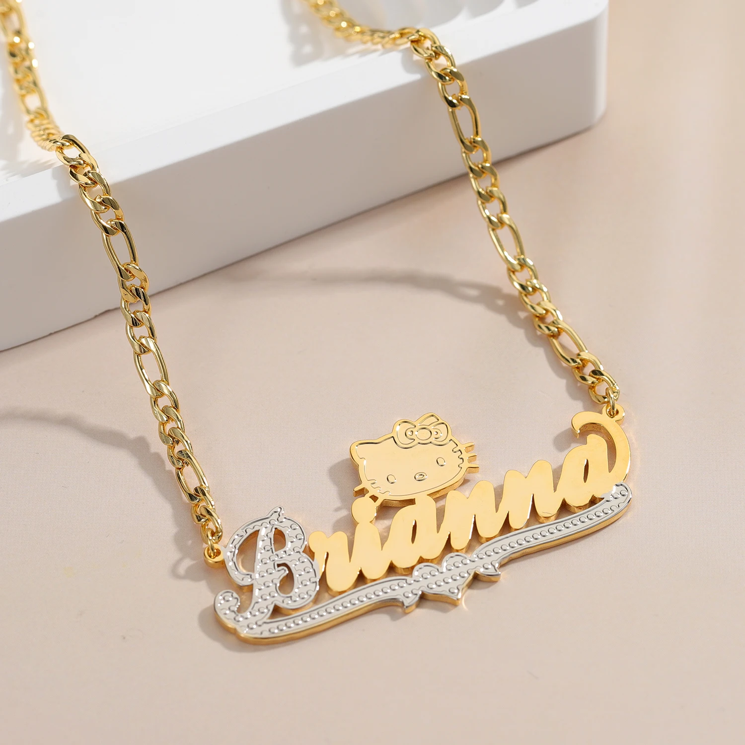 Customized Two-tone HelloCat Necklace 18K Gold-plated Stainless Steel Pendant Personalized Name Jewelry Women's Jewelry Gift