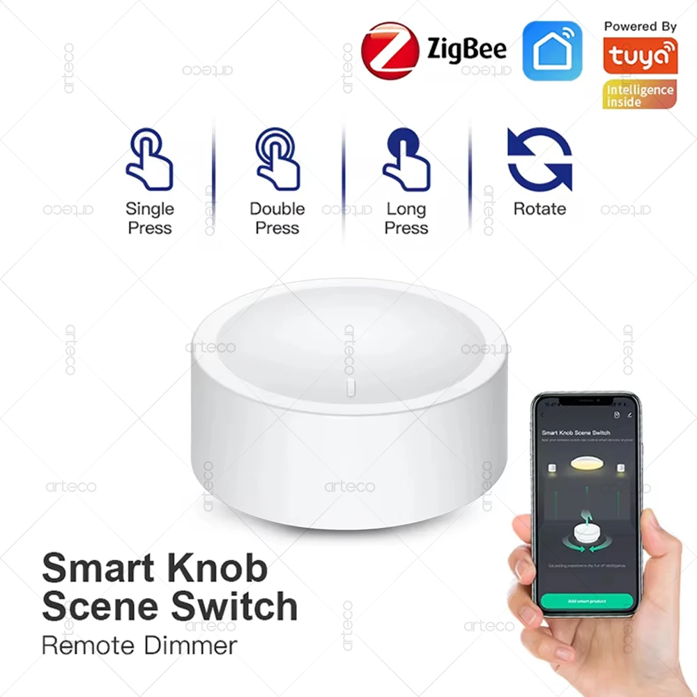 Tuya ZigBee Smart Knob Switch Wireless Scene Switch Button Remote Dimmer Battery Powered Automation Scenario For Smart Life APP