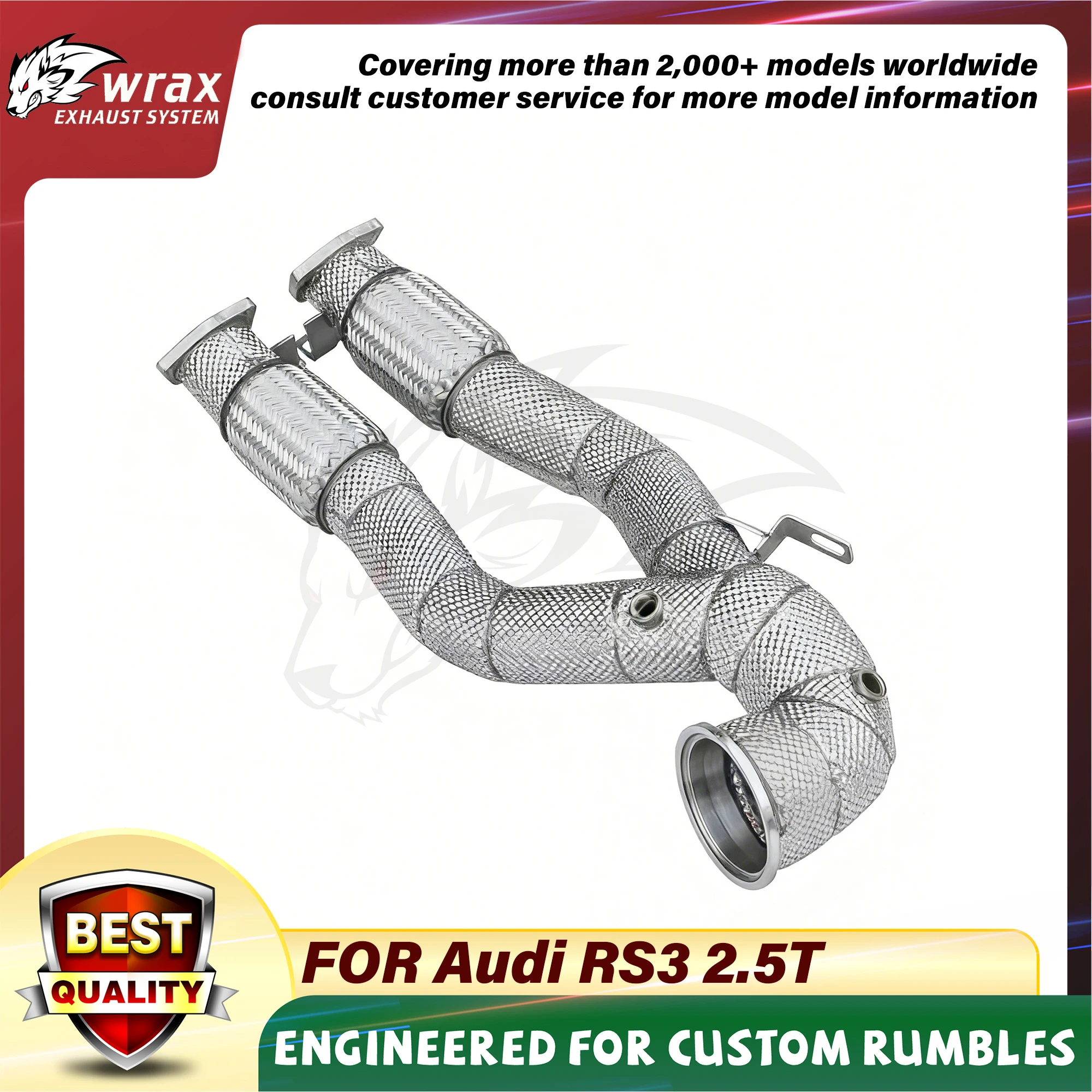 

Прямая водосточная труба WRAX для Audi RS3 2.5T 2017+ выхлопная труба SS304 с теплозащитным экраном, точная установка без потерь