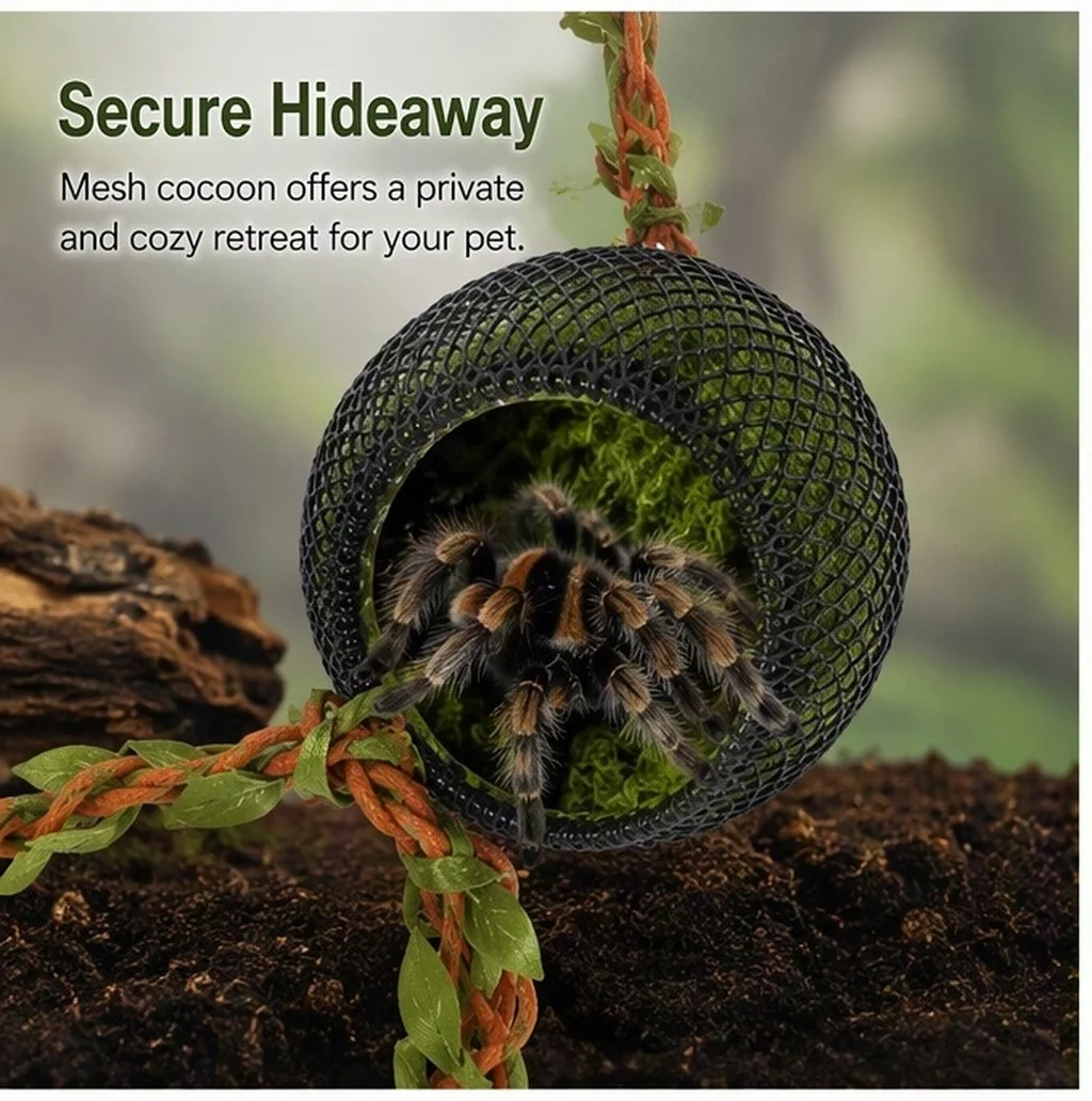 Mini Jumping Spider Shelter Hide Enclosure with Natural Tree Vine Climbing Elements for Arboreal Spider Habitat Enrichment